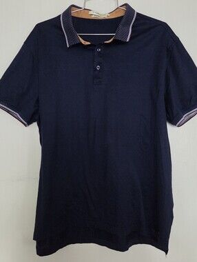 Lorenzoni Polo Shirt Mens Large Chest 48" Ex Fine Italian Cotton Navy Polka Dot